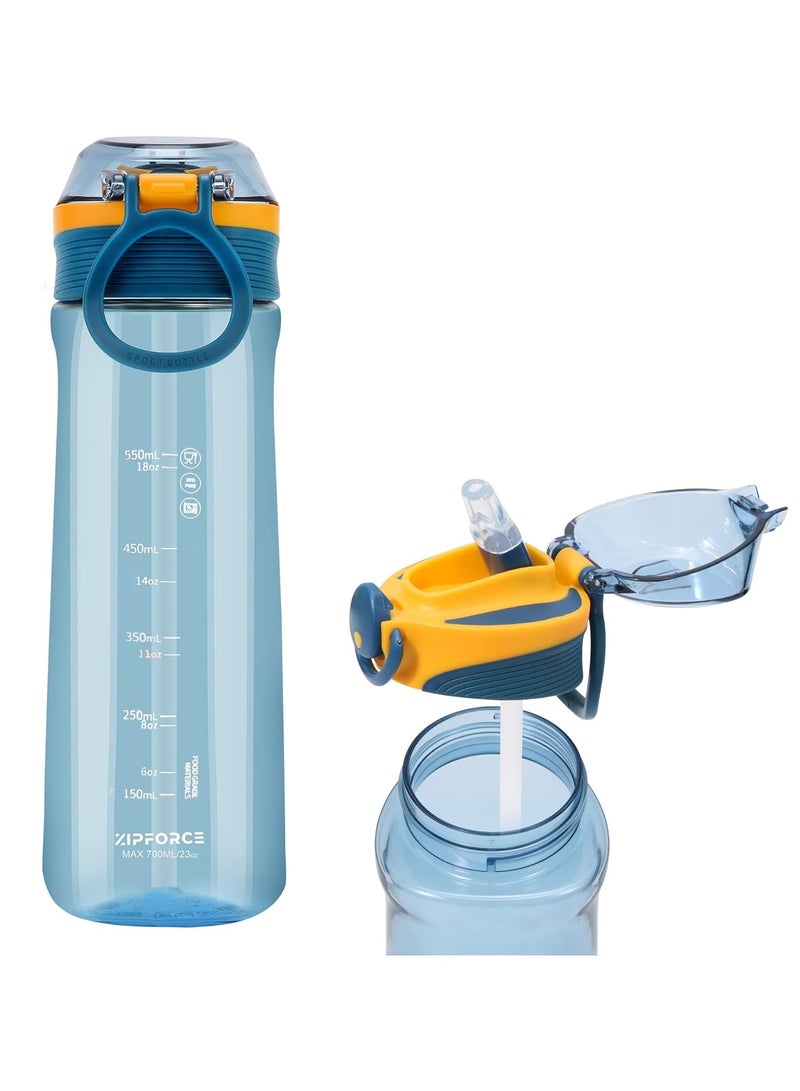 ZIPFORCE Best Sports Water Bottle - 23oz Tritain Water Bottle with Time Maker Leakproof Free Drinking water bottle BPA free for Fitness, Gym and Outdoor Sports - Image 1
