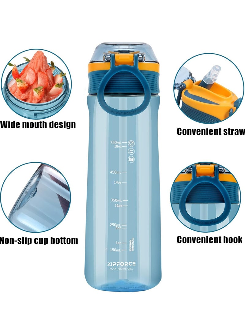 ZIPFORCE Best Sports Water Bottle - 23oz Tritain Water Bottle with Time Maker Leakproof Free Drinking water bottle BPA free for Fitness, Gym and Outdoor Sports - Image 2