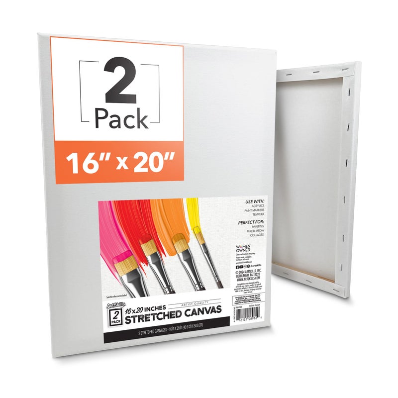 ArtSkills Stretched Canvases for Painting 16x20 Canvas Painting Supplies for Artists Blank Canvas Pack 2Pack