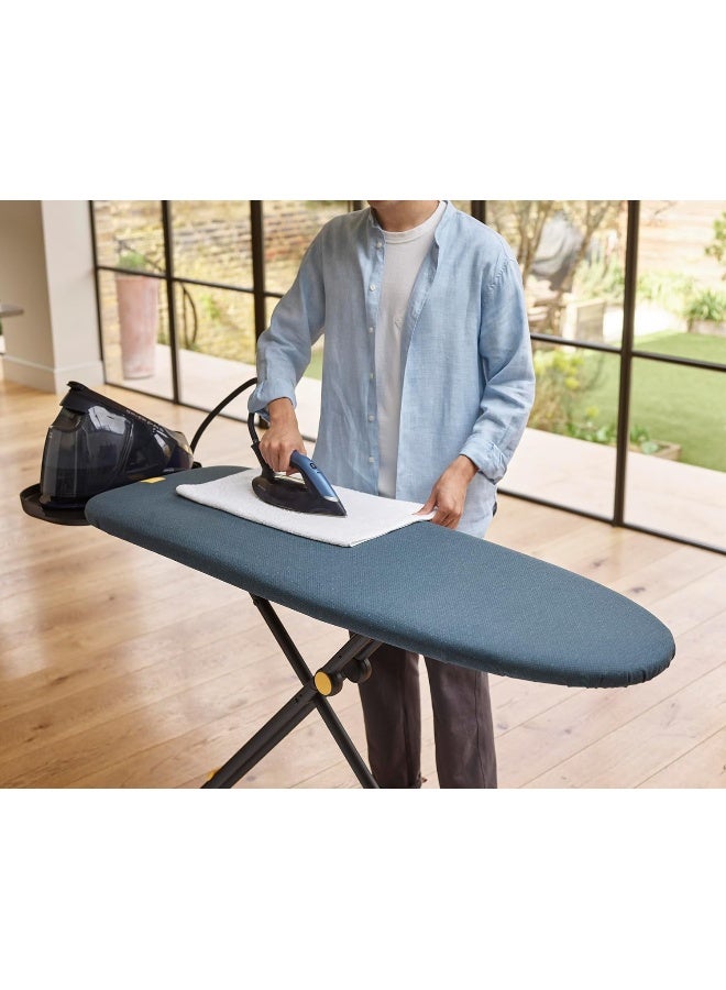Joseph Joseph Joseph Joseph Glide Plus Large Ironing Board 135 x 45cm with Compact Adjustable Legs and Integrated Heat Resistant Steam Iron Rest, Anti-drip super absorbent Cotton cover, Black/Blue  - Image 4