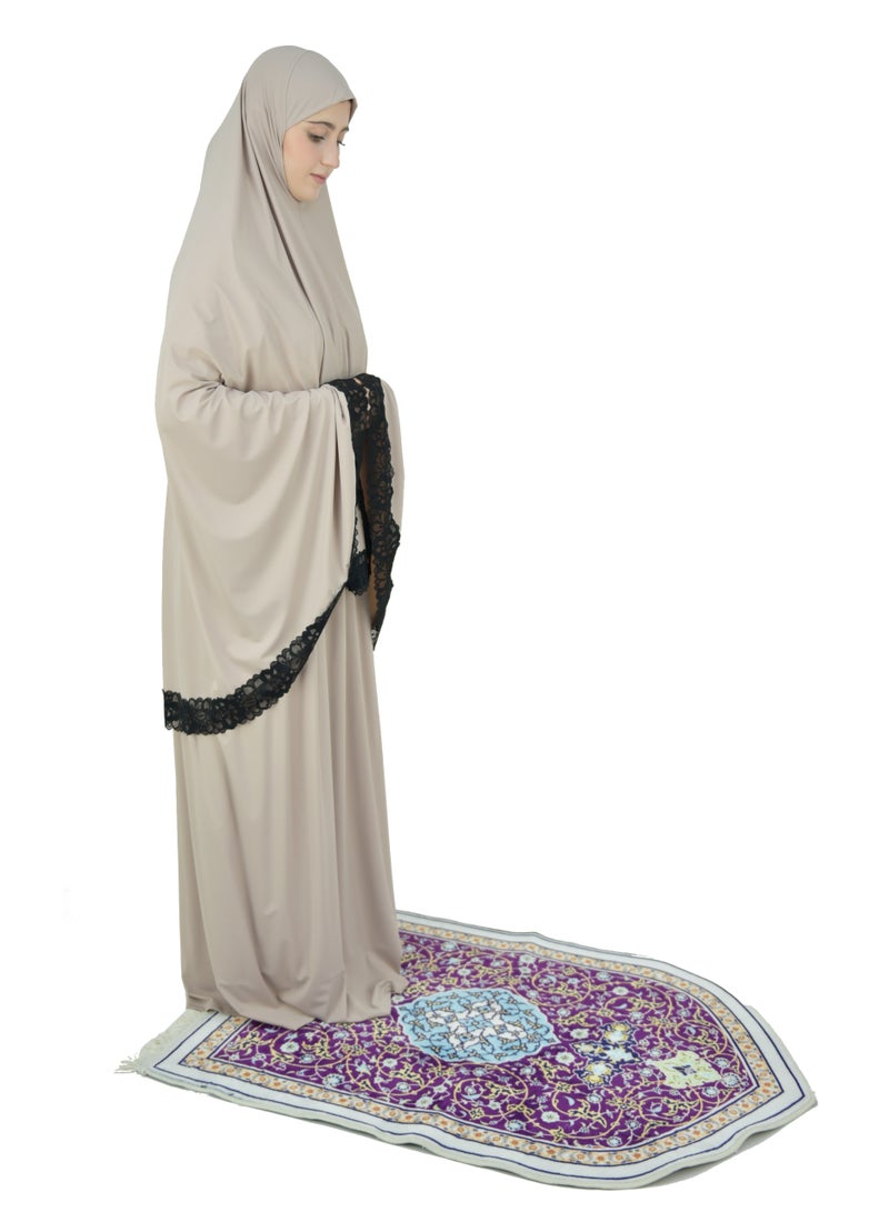  داماس كولكشن اسدال صلاة نسائي بالدانتيل من قطعتين حجاب وتنورة - طقم صلاة نسائي - طقم ملابس الصلاة النسائية  . - Image 2