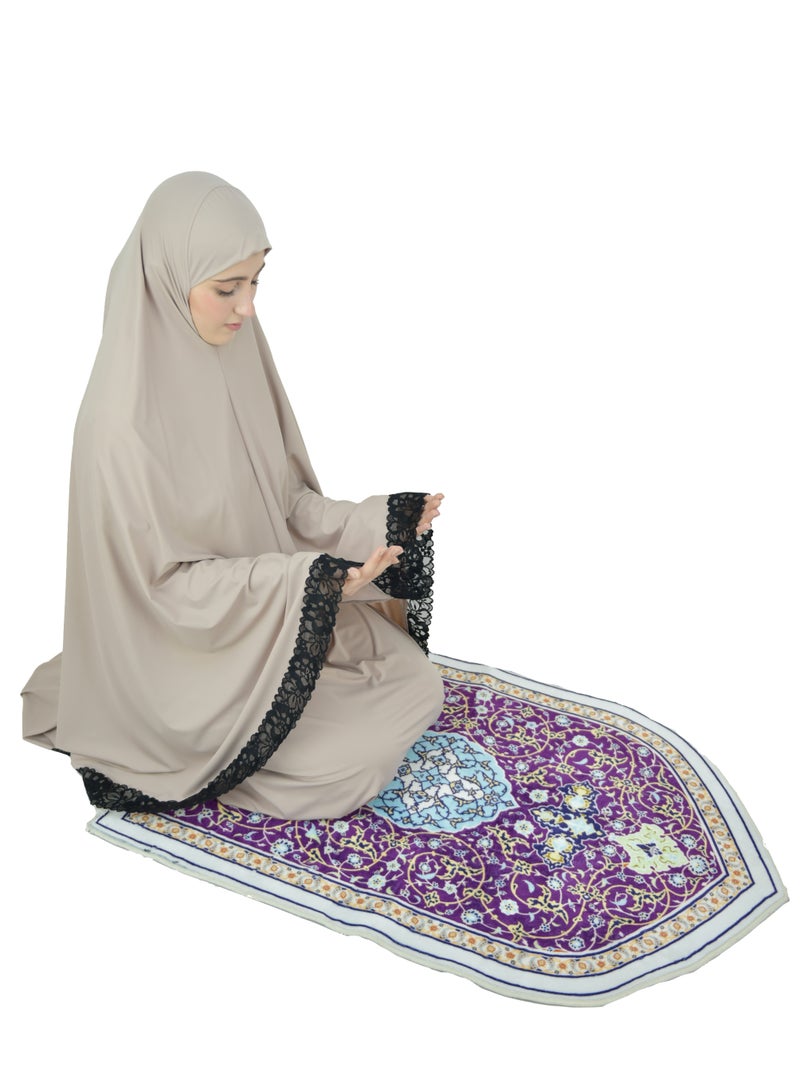  داماس كولكشن اسدال صلاة نسائي بالدانتيل من قطعتين حجاب وتنورة - طقم صلاة نسائي - طقم ملابس الصلاة النسائية  . - Image 3