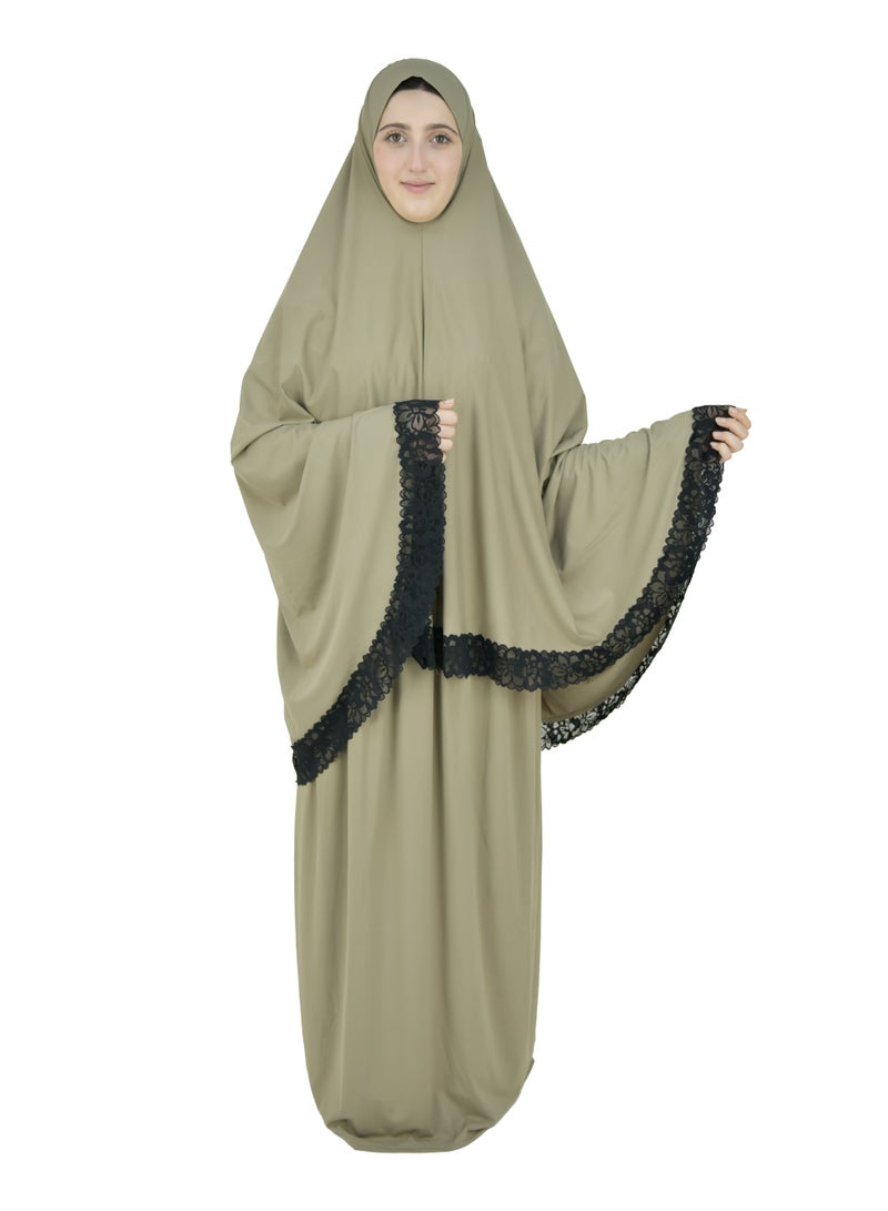 DAMAS COLLECTION Two Piece Islamic prayer dress women with Lace - Prayer Clothes for Women - Prayer Abaya For women - Jilbab 2 piece, Umrah essentials for women - Prayer set - Image 1