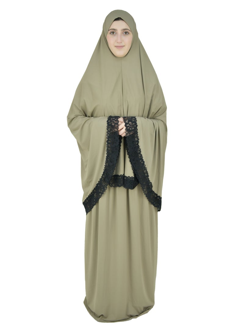 DAMAS COLLECTION Two Piece Islamic prayer dress women with Lace - Prayer Clothes for Women - Prayer Abaya For women - Jilbab 2 piece, Umrah essentials for women - Prayer set - Image 4