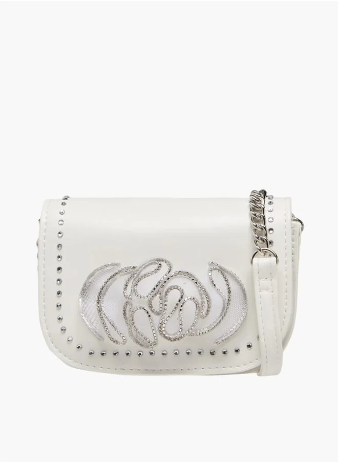 Celeste Girls Embellished Crossbody Bag with Chain Strap and Button Closure