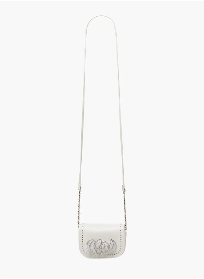 Celeste Girls Embellished Crossbody Bag with Chain Strap and Button Closure