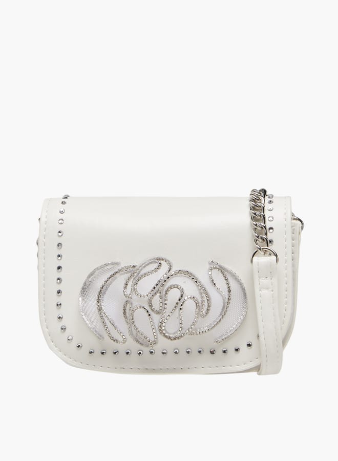 Celeste Girls Embellished Crossbody Bag with Chain Strap and Button Closure  - Image 1