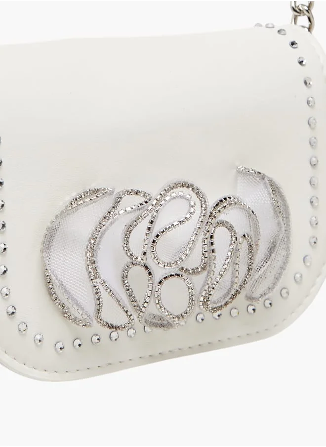 Celeste Girls Embellished Crossbody Bag with Chain Strap and Button Closure