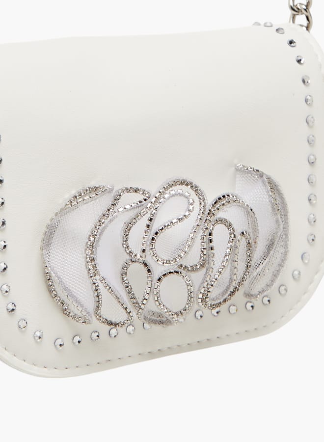 Celeste Girls Embellished Crossbody Bag with Chain Strap and Button Closure  - Image 4