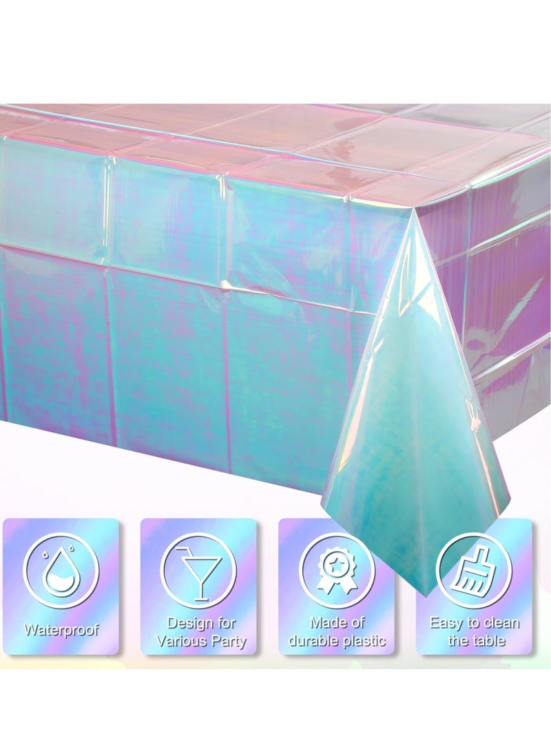 Excefore 3 Pack Iridescent Blue Plastic Tablecloths, Disposable Laser Shiny Table Coversm, Suitable for Graduation, Birthday Party, Wedding (40 x 108 Inch) - Image 3
