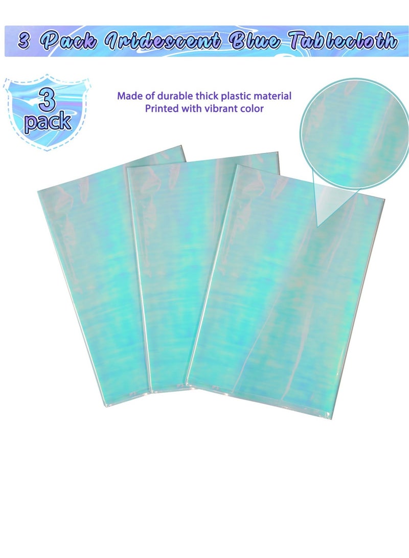Excefore 3 Pack Iridescent Blue Plastic Tablecloths, Disposable Laser Shiny Table Coversm, Suitable for Graduation, Birthday Party, Wedding (40 x 108 Inch) - Image 4