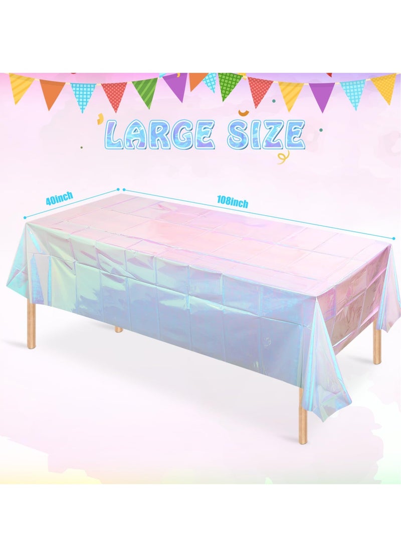 Excefore 3 Pack Iridescent Blue Plastic Tablecloths, Disposable Laser Shiny Table Coversm, Suitable for Graduation, Birthday Party, Wedding (40 x 108 Inch) - Image 2