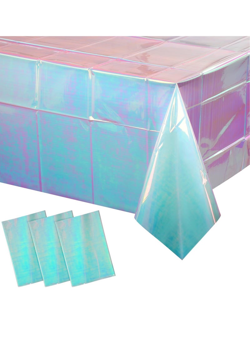 Excefore 3 Pack Iridescent Blue Plastic Tablecloths, Disposable Laser Shiny Table Coversm, Suitable for Graduation, Birthday Party, Wedding (40 x 108 Inch) - Image 1