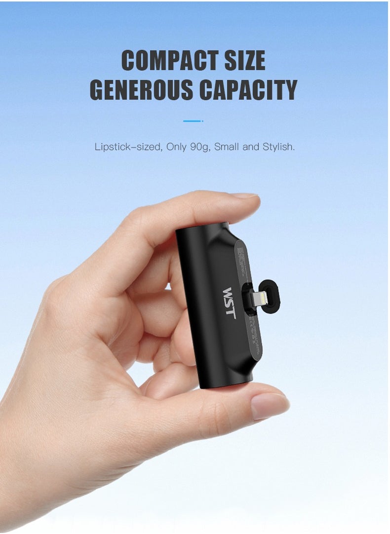 WST - WST Portable Mini Powerbank 5000mAh Quick Charge 20W PD Portable Charger Plug-in-Use Powerbank Compatible for Type-C devices (Android, iPhone 15 & 16 Series) - Black - Image 1