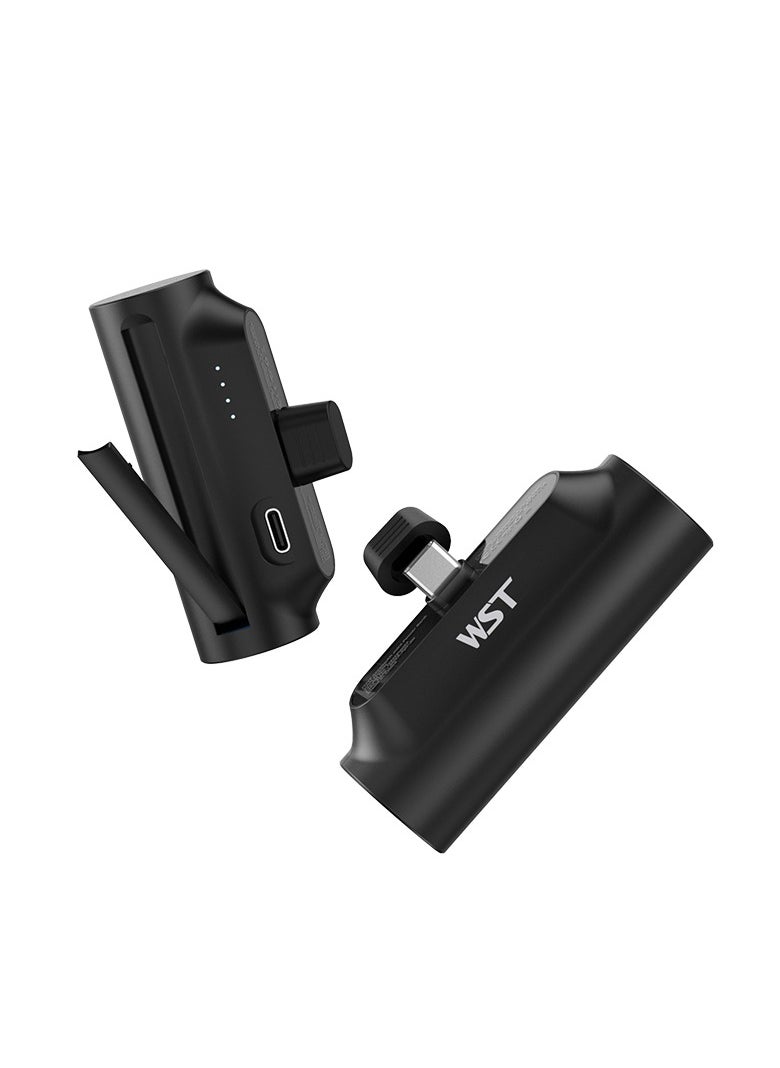 WST - WST Portable Mini Powerbank 5000mAh Quick Charge 20W PD Portable Charger Plug-in-Use Powerbank Compatible for Type-C devices (Android, iPhone 15 & 16 Series) - Black - Image 1