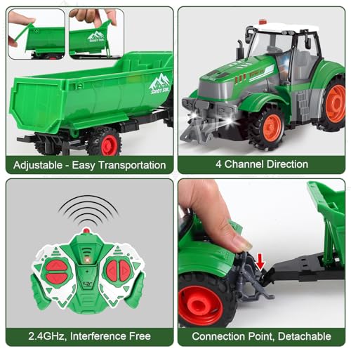fisca Remote Control Tactor Toy Set 33PSC Farm Vehicle Playset 24GHz 124 Scale RC TractorDumpable Trailer Fence with Light for Kids Age 4 5 6 7 and Up Years Old - Image 4