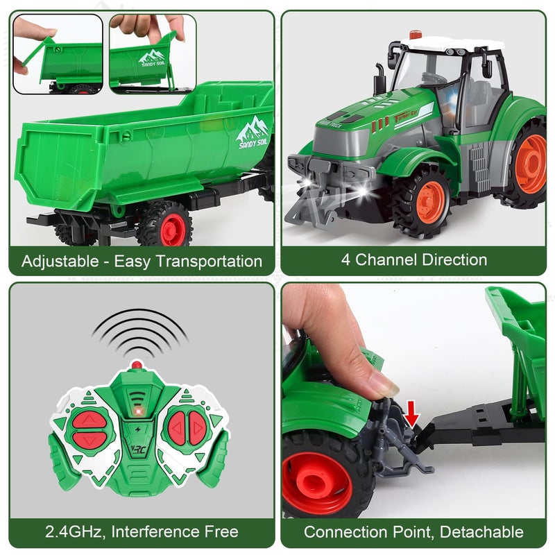 fisca Remote Control Tactor Toy Set 33PSC Farm Vehicle Playset 24GHz 124 Scale RC TractorDumpable Trailer Fence with Light for Kids Age 4 5 6 7 and Up Years Old - Image 5