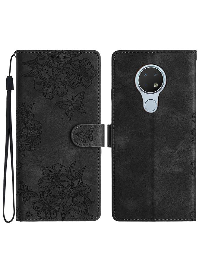 S-TOP Case For Nokia 6.2 / 7.2 Cherry Blossom Butterfly Skin Feel Embossed PU Phone Case - Image 1