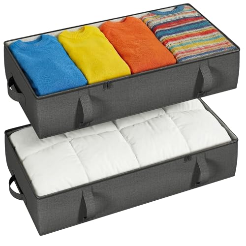 TidyCorner 2-Pack Under Bed Storage Containers, 8 Inches Tall Underbed Clothes Storage Organizer Bin with Sturdy Sidewalls/Bottom, Under the Bed Storage Bags 2 Storage Bins, Black - Image 1