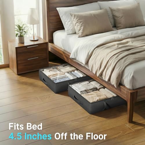 TidyCorner 2-Pack Under Bed Storage Containers, 8 Inches Tall Underbed Clothes Storage Organizer Bin with Sturdy Sidewalls/Bottom, Under the Bed Storage Bags 2 Storage Bins, Black - Image 2