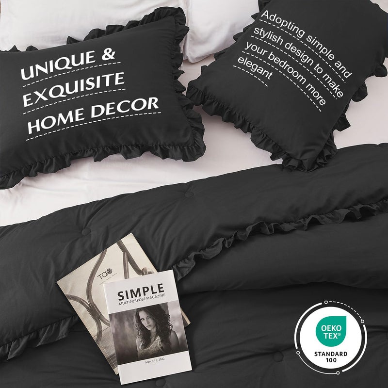 HARBOREST Queen Comforter Ruffle Black, Fluffy Queen Bedding, 3 Pieces Shabby Chic Comforter Set(1 Comforter & 2 Pillow Shams) - Image 4