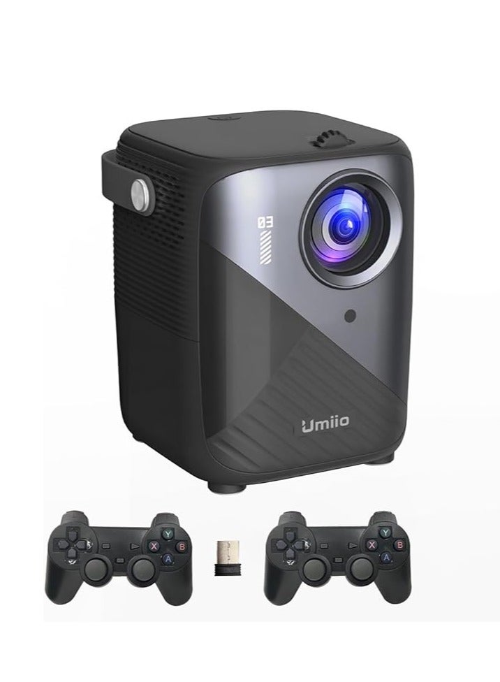 Umiio Umiio Q3 Pro WiFi Bluetooth Game 4K Resolution Portable Intelligent Projector Home Theater Video Player Projector with Dual Wireless Game Contoller Keystone Smart Projector Compatible with Android, HDMI, iOS,PC, 50"-150" Screen (Black)  - Image 1