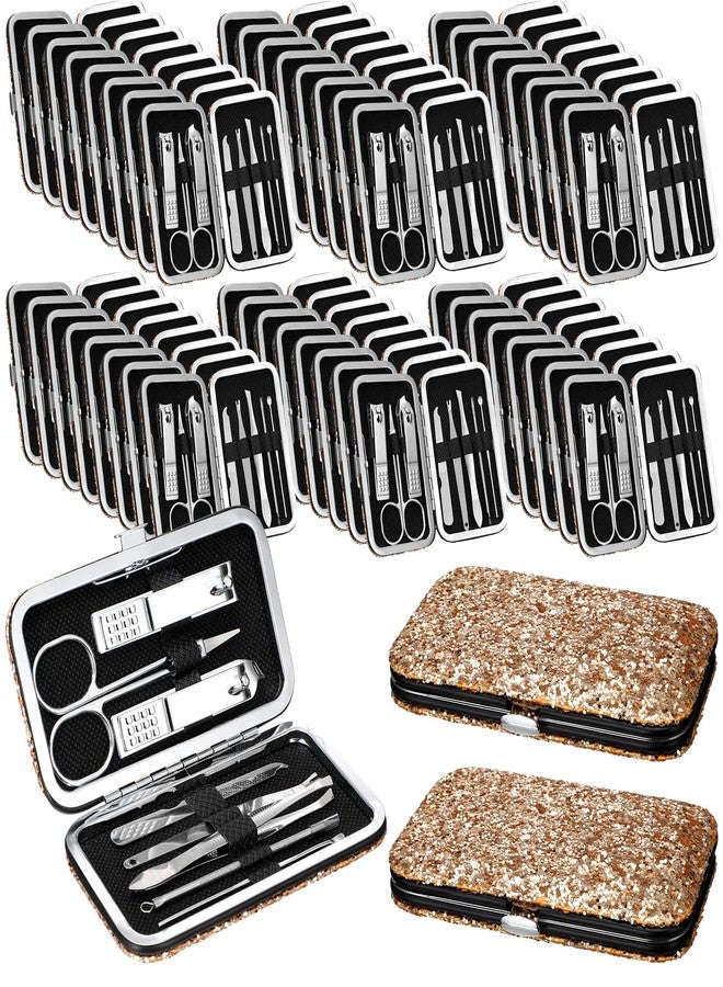 Geosar 50 Set 8 in 1 Travel Manicure Kit Bulk Professional Nail Clippers Pedicure Nail Care Tools Grooming Stainless Steel Set with Portable Travel Case, Gift for Valentine Men Women(Glitter Gold) - Image 1