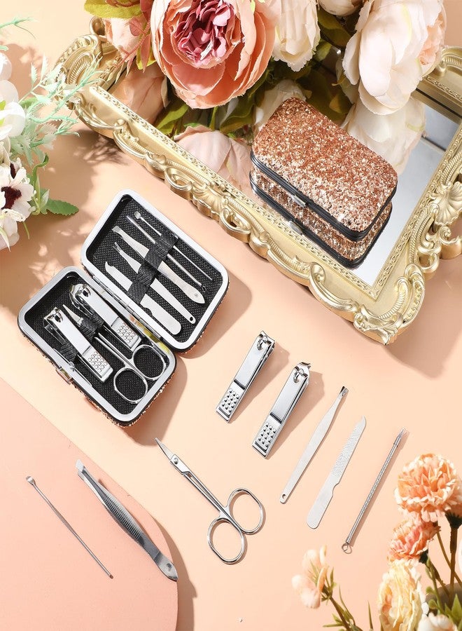 Geosar 50 Set 8 in 1 Travel Manicure Kit Bulk Professional Nail Clippers Pedicure Nail Care Tools Grooming Stainless Steel Set with Portable Travel Case, Gift for Valentine Men Women(Glitter Gold) - Image 3