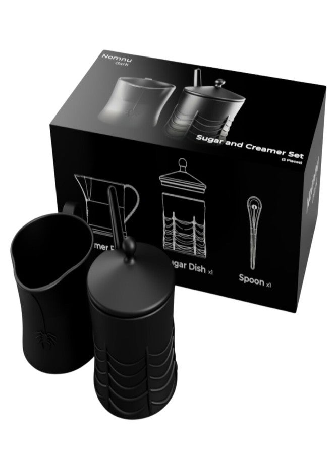 Nomnu New!! Black Spiderweb Sugar and Creamer Set. Ceramic Sugar Bowl with Lid and Spoon, and Creamer Pitcher. Gothic Decor, Perfect for Goth Lovers, Includes Spider-Embossed Design - Image 4