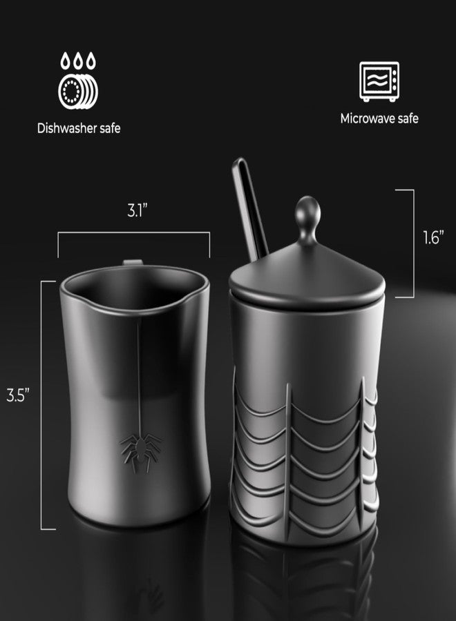 Nomnu New!! Black Spiderweb Sugar and Creamer Set. Ceramic Sugar Bowl with Lid and Spoon, and Creamer Pitcher. Gothic Decor, Perfect for Goth Lovers, Includes Spider-Embossed Design - Image 2