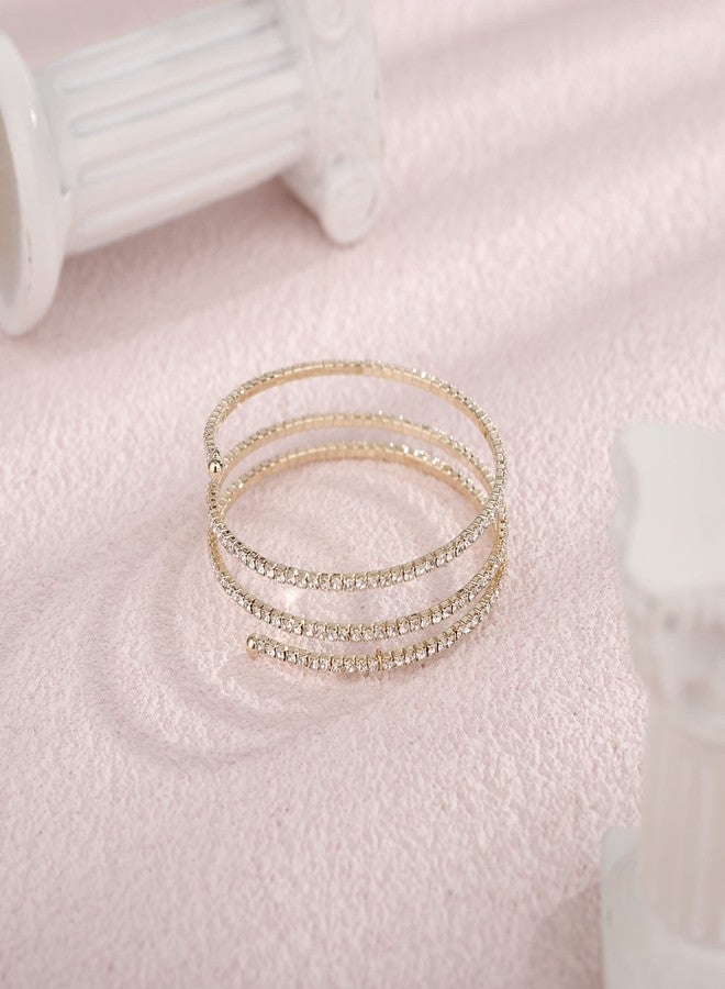 يرتير سوار YERTTER بثلاثة صفوف من الكريستال المرصع بالكامل بأحجار الراين المطلية بالذهب، سوار مطاطي بسلسلة تنس صغيرة، سوار زفاف هدية للنساء (النمط C - ذهبي) - Image 5