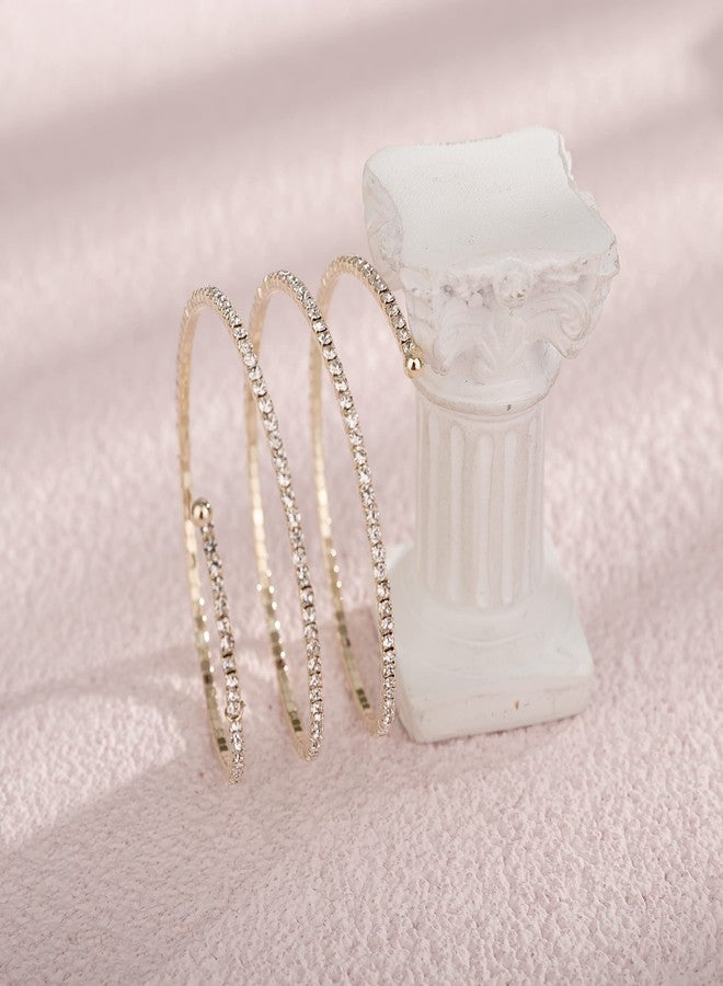 يرتير سوار YERTTER بثلاثة صفوف من الكريستال المرصع بالكامل بأحجار الراين المطلية بالذهب، سوار مطاطي بسلسلة تنس صغيرة، سوار زفاف هدية للنساء (النمط C - ذهبي) - Image 4