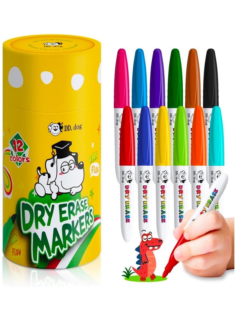 Washable Mini Dry Erase Markers for Kids, Small 12 Colored Non-Toxic Fine Tip White board Markers, Low-Odor Whiteboard Markers Set for Classroom, Home & School Art Supplies - Image 1