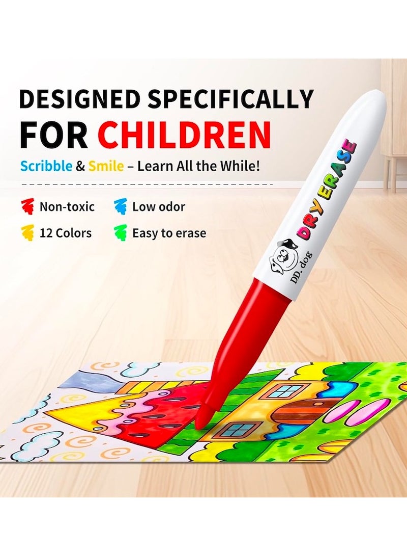 Washable Mini Dry Erase Markers for Kids, Small 12 Colored Non-Toxic Fine Tip White board Markers, Low-Odor Whiteboard Markers Set for Classroom, Home & School Art Supplies - Image 4