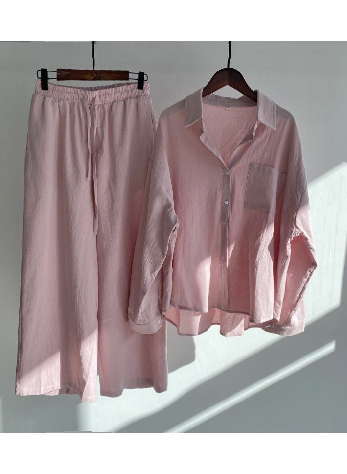 Shougu Shirt Set High Waisted Loose Pants - Image 1