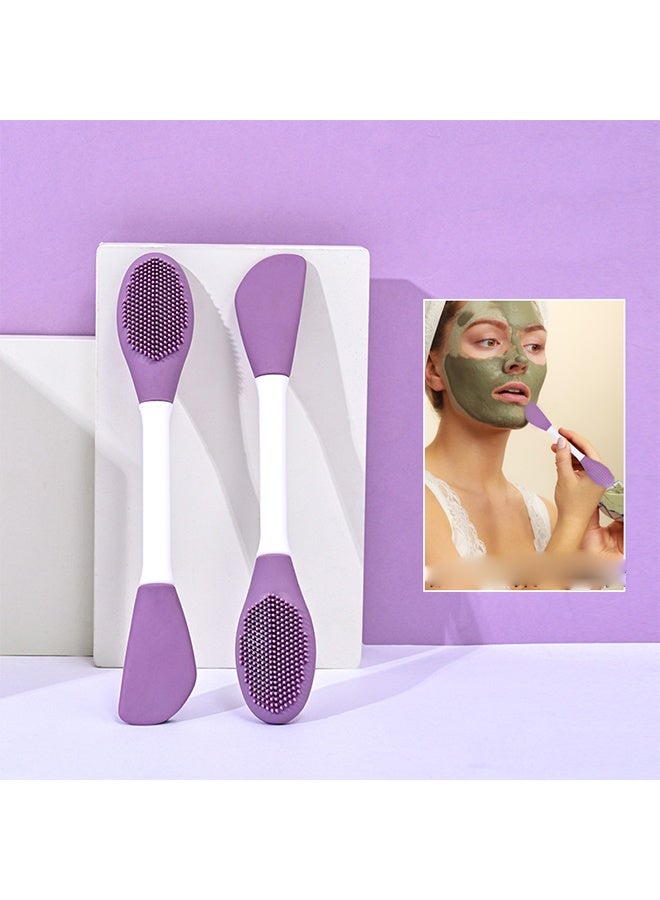 Silicone Mask Brush, 6 Double Head Soft Mask & Facial Cleansing Brush, Facial Care, Mud, Clay Mask, DIY, For Applying Cream, Lotion (Purple) - Image 3