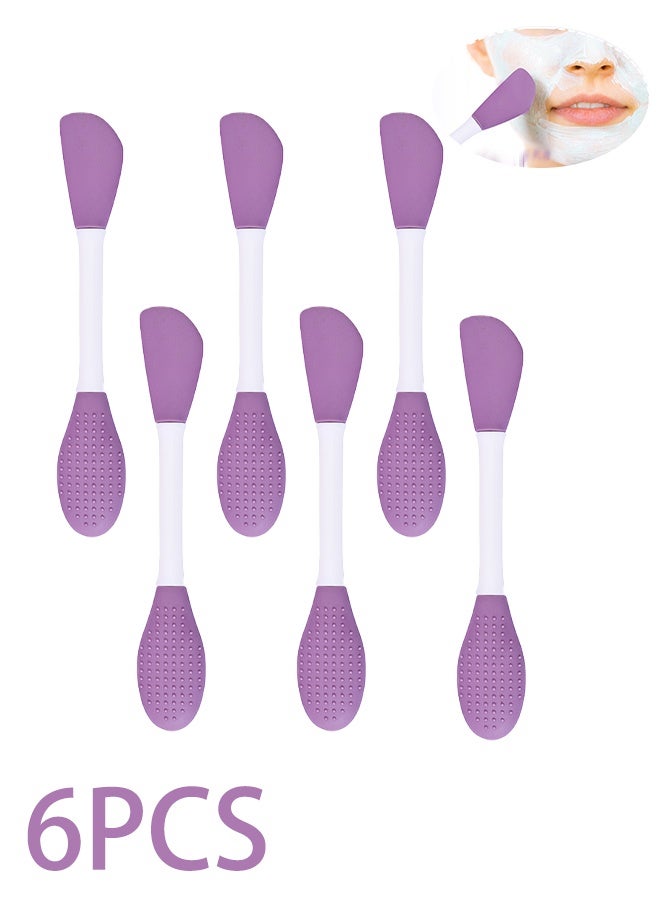 Silicone Mask Brush, 6 Double Head Soft Mask & Facial Cleansing Brush, Facial Care, Mud, Clay Mask, DIY, For Applying Cream, Lotion (Purple) - Image 1
