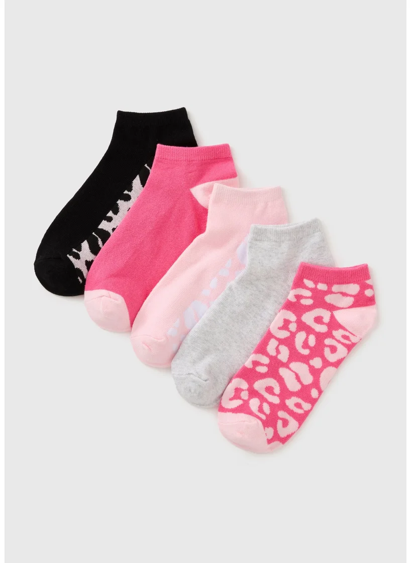 Matalan 5 Pack Pink Animal Ankle Socks