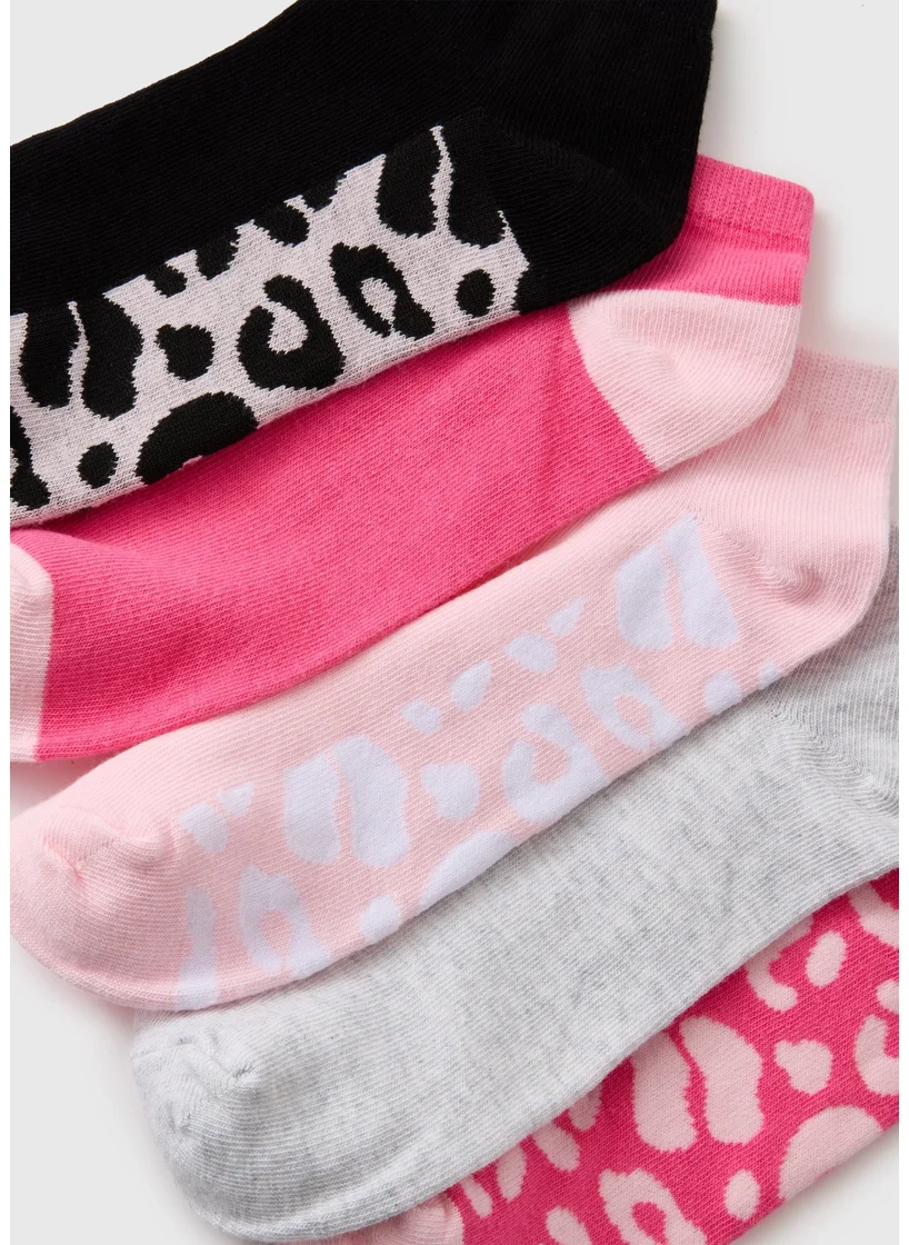 Matalan 5 Pack Pink Animal Ankle Socks