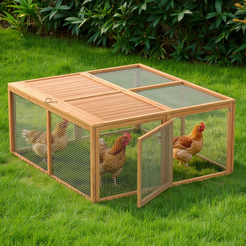 Kecreque Chicken Coop Run Rabbit Cage No Assembly Portable Chicken Run Bunny House with Top & Side Opening Doors,Outdoor Small Animal Playpen Wooden Chicken Brooder Box Guinea Pig Cage 45"x 42"x 20" - Image 1
