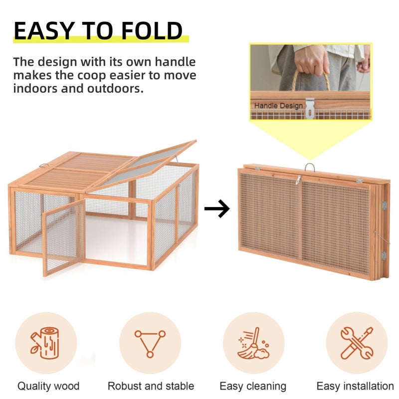 Kecreque Chicken Coop Run Rabbit Cage No Assembly Portable Chicken Run Bunny House with Top & Side Opening Doors,Outdoor Small Animal Playpen Wooden Chicken Brooder Box Guinea Pig Cage 45"x 42"x 20" - Image 2