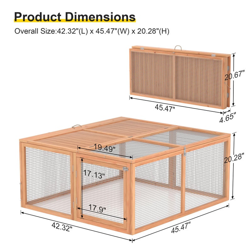 Kecreque Chicken Coop Run Rabbit Cage No Assembly Portable Chicken Run Bunny House with Top & Side Opening Doors,Outdoor Small Animal Playpen Wooden Chicken Brooder Box Guinea Pig Cage 45"x 42"x 20" - Image 5