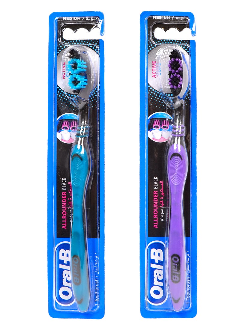 Oral-B Surrounding Black Toothbrush, Medium Manual Toothbrush, 2 Piece Multicolour
