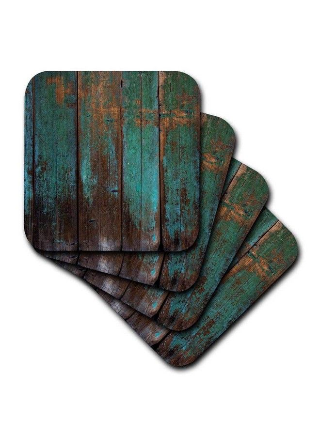3DROSE 3D Rose Teal Distressed Country Wood Effect Soft Coasters Multicolor 8 Count - Image 2