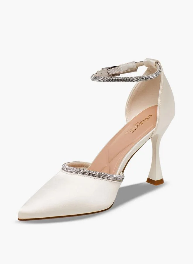 Celeste IVORY Women Embellished Flared Heel Shoes for Women | Best Price UAE