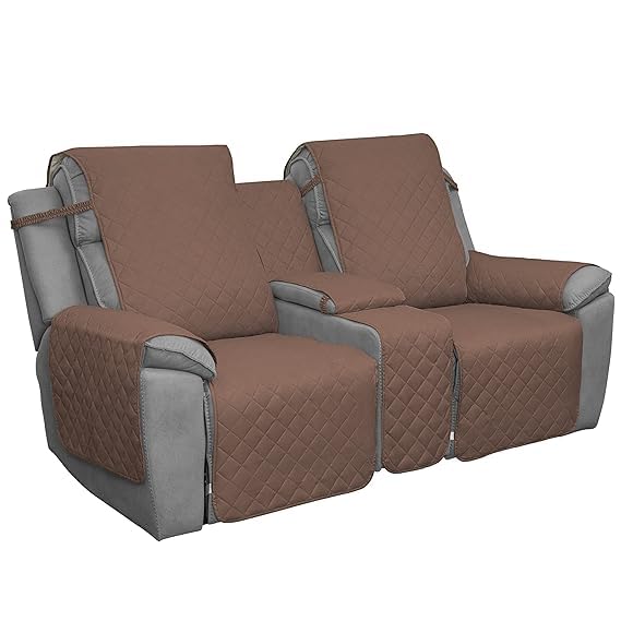 EasyGoing Loveseat Recliner Cover Reversible Couch Cover for Double Recliner Split Sofa Cover for Each Seat Furniture Protector with Elastic Straps for Kids Dogs Pets 2 Seater Brown