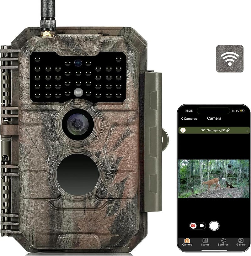 GardePro E6 WiFi Trail Camera (Non-Cellular), 48MP Photos, 1296P HD Video, App Control with Live View, 110° Wide-Angle, No-Glow Night Vision, Motion Activated - Image 1