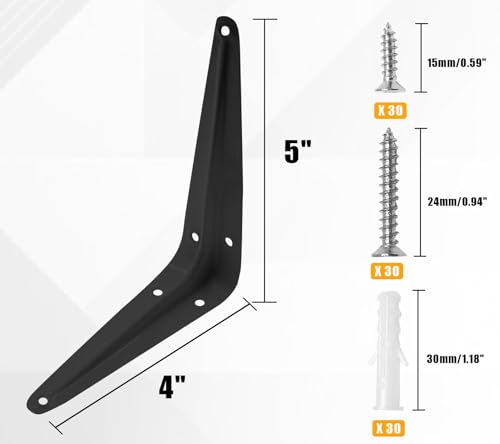 Verkelly 10 Pcs Shelf Brackets 4 x 5 Inch Black Heavy Duty Metal Wall Corner Angle Shelving for Wall Hanging Shelves with Wall Anchors and ScrewsBlack - Image 3