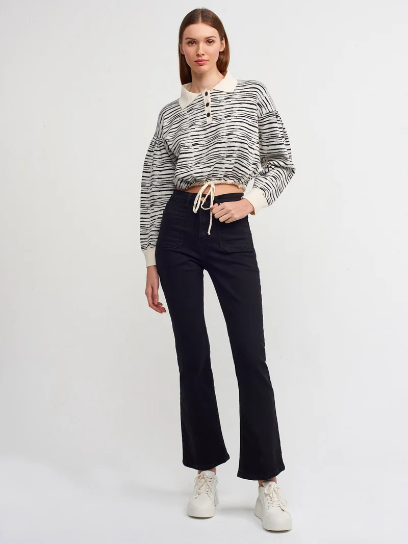 ديلفين 10318 Polo Collar Buttoned Sweater-Natural-S.