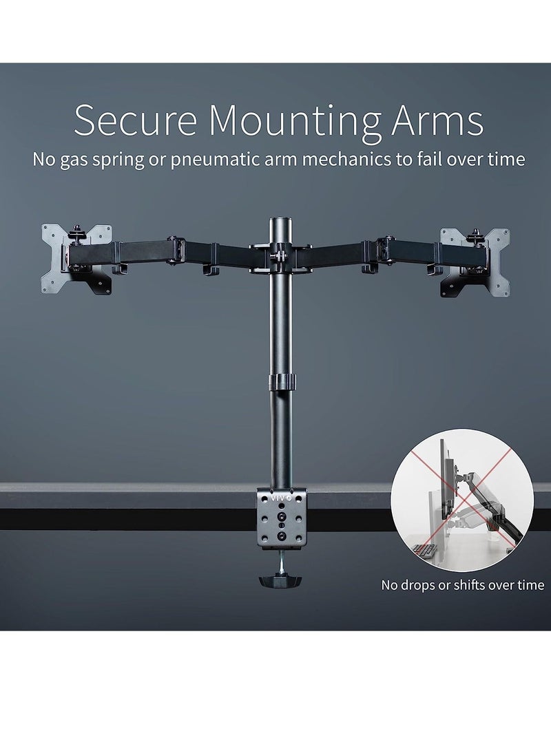 Dual Monitor Desk Mount, Heavy Duty Fully Adjustable Stand, Fits 2 LCD LED Screens up to 30 inches, Black - Image 4